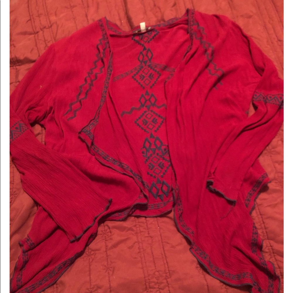 Red and blue Aztec print cardigan